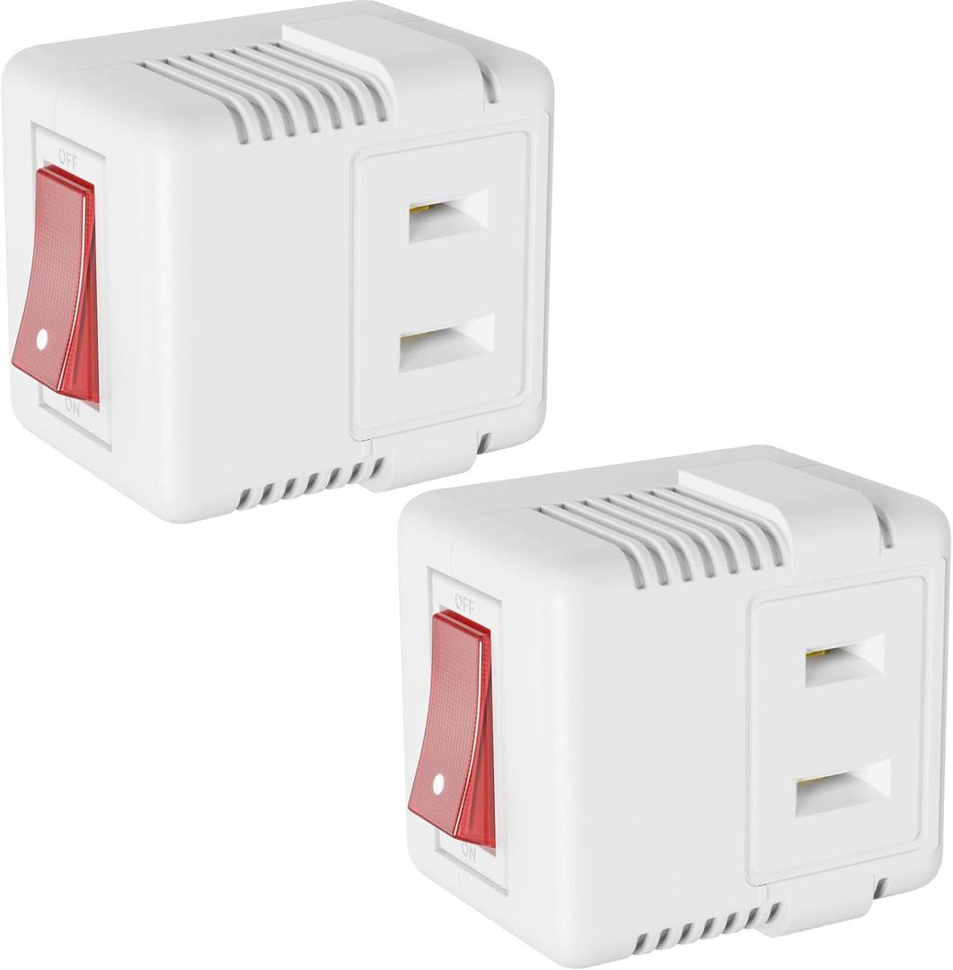 PLUGTUL 2 Prong Outlet Switch, Single Outlet with ON Off Switch, ELT Listed, 15A 125VAC 60Hz, 2Pack, White