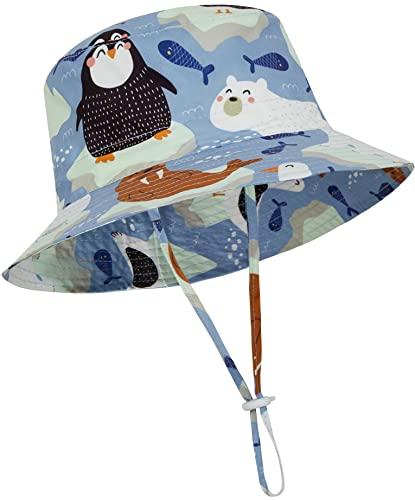 Baby Sun Hat Toddler Bucket Hats Summer Sun Protective Kids Beach Hats Wide Brim Outdoor Camping Hat for Boys Girls Sea Lion Blue 6-12Months