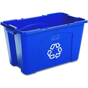 Rubbermaid Commercial Products, Recycling Bin/Box for Paper and Packaging, Stackable, 18 GAL, for Indoors/Outdoors/Garages/Homes/Commercial Facilities, Blue