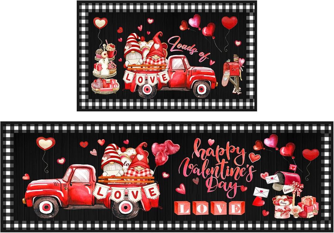 Bencailor Valentine Day Kitchen Mats Red Heart Welcome Door Rug Non Slip Washable Decorative Doormat Absorbent Carpet Floor Mat for Indoor Outdoor Home Front Door Bathroom Decor(Classic)