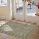 Rugxara Entryway Rug Door Mat, Washable Small 2x3 Rug, Boho Front Door Mat, Non-Slip Area Rugs, Low Pile Throw Accent Entry Carpet for Indoor Entrance, Bathroom and Kitchen(Olive/Brown 2x3ft)