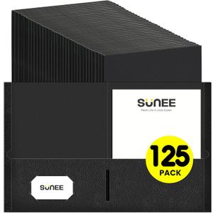 SUNEE Folders with Pockets(125 Pack, Black), 2 Pocket Folders Fit Letter Size Paper, Paper File Folder for School Office Home Business