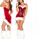 Women Santa Claus Costume Christmas Mrs Santa Dress Suit Red Dress with Hat and Leg Warmers, One Size