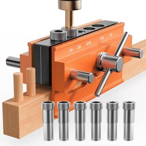 Self Centering Dowel Jig Kit, Drill Guide Jig Block for Straight Holes,6 Drill Guide Bushings Set,Adjustable Width Biscuit Joiner Set Woodworking Precision Power Tool Accessory Jigs