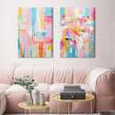 2Pcs Framed colorful abstract Wall Art College style girl art posters prints Modern Pastel texture Pictures Paintings Wall Decor for Girly Dorm Bedroom Living Room Decoration, 16x24 Canva