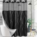 Black White Striped Fabric Shower Curtain with Snap in Liner for Bathroom Bathtubs,Hotel Shower Curtain and Liner Set with See Through Mesh Top Window,Machine Washable (71" W X 74" H)