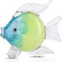 LCCCK Large Glass Fish Figurines Hand Blown Glass Fish Statue and Sculpture Home Decor, Murano Animal Tropical Sea Glass Paperweights for Desk, Glass Aquarium Coastal Beach Decorative (Green)
