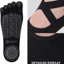 Ozaiic Yoga Socks for Women with Grips, Non-Slip Five Toe Socks for Pilates, Barre, Ballet, Fitness (Black) , size 5.5-11
