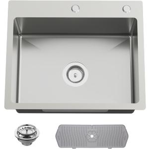 Kitchen And Bar Sink, 22x18 Inch Stainless Steel Drop In Kitchen Sink Modern Single Bowl Topmount Bar Sink Combo-Silicon Mat,Drain Strainer Set Compatibility With Various Kitchen & Bar Style, 22x18x9 Inches