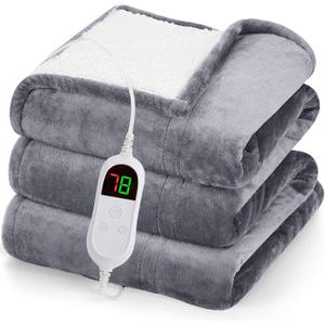 greenoak Heated Blanket Electric Twin 62"X84", Heating Blanket with 10 Heat Levels 1/2/4/6/8 Hours Auto-Off, Fleece Soft Christmas Blanket,Gifts for Grandma Seniors Mom,Misty Grey
