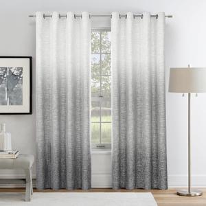 Ombre Full Blackout Curtain Panels 95 Inches Long Farmhouse Bedroom Drapes Energy Efficient Thermal Insulated Window Treatment Set with Grommets Gradient Print Cream White to Gray, 50"Wx95"L, 2 Panels (Grey)