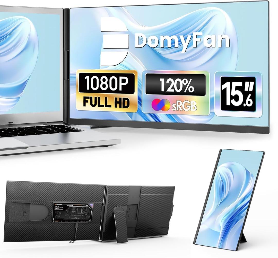 15.6" Laptop Screen Extender, 120% sRGB FHD 1080P IPS Laptop Monitor Extender Dual Screen, Portable Monitor for Laptops 13-17" with HDMI/USB-A/Type-C Plug-Play for Windows, Mac, Android
