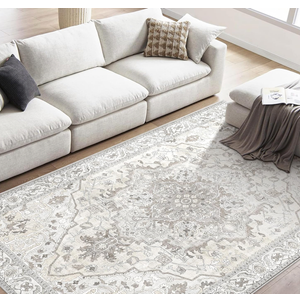  Boho Area Rug Vintage Rug for Living Room Bedroom Office Kitchen Entrance Dining Room Non Slip Soft Low-Pile Farmhouse, Beige (4' x 7'10)