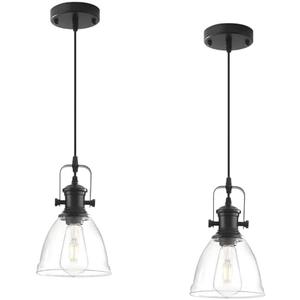 LWWHQ Black Pendant Lights Kitchen Island 2 Pack, Farmhouse Pendant Light, Industrial Clear Glass Pendant Light, 6.5 inches Kitchen Pendant Lighting Over Island Sink Dining Room