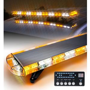 LUMENIX 48 Inch LED Rooftop Emergency Strobe Lights Bar w/Adjustable Mounting Brackets, Warning Caution Security Lightbar for Construction Vehicles Law Enforcement Snowplow Tow Trucks - White Amber