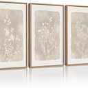 KUVIOKE Boho Botanical Flower Wall Art Framed Vintage Floral Wall Prints Wildflower Neutral Rustic Bohemain Artwork Kitchen Bedroom Decor 11x14in (Natural Framed)
