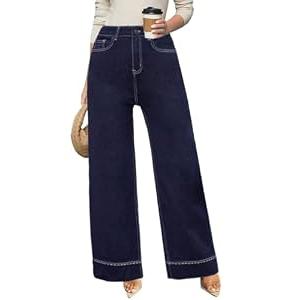 Women's Wide Leg Jeans with Straight Leg Fit - High Waisted Tummy Control & Hip Lift Trendy Stretchy Denim Pants, Size 2