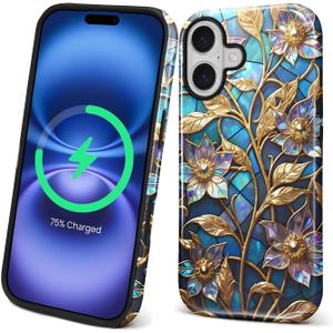 Magnetic Case for iPhone 17 Design,Compatible with MagSafe,Slim Protective Soft TPU Bumper Phone Cover Women Girls Case for iPhone 17-Stained Stained Mandala Vine