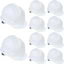 10 Pieces Suspension Hard Hat Construction Hard Hats Bulk for Safety Ratchet Cap Style with Self Adjusting Crown Straps for Men Women (White)