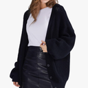 QUALFORT Cardigan Sweaters for Women 100% Cotton Button-Down Long Sleeve Oversized Knit Outerwear, L