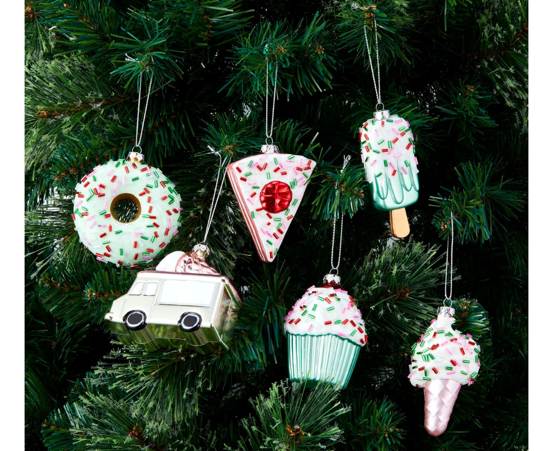 Christmas Mini Dessert Ornament Set Glass Blown Ornament for Christmas Tree, Handcrafted Holiday Decoration, Set Collection