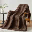 Chunky Knit Throw Blanket, 40''*50'' Knitted Throw Chenille Yarn for Bed Couch, Handmade Dark Brown Crochet Big Thick Blanket, Machine Washable Cute Comfy Blanket for Home Decor