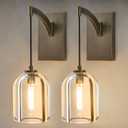 Crystal Brass Hemisphere Wall Sconce - Luxury Antique Brushed Lighting Fixture with K9 Crystals Cloche - Set of 2 Dimmable Indoor Hanging Light - Modern Gold Sconces for Bathroom Living Room Stair