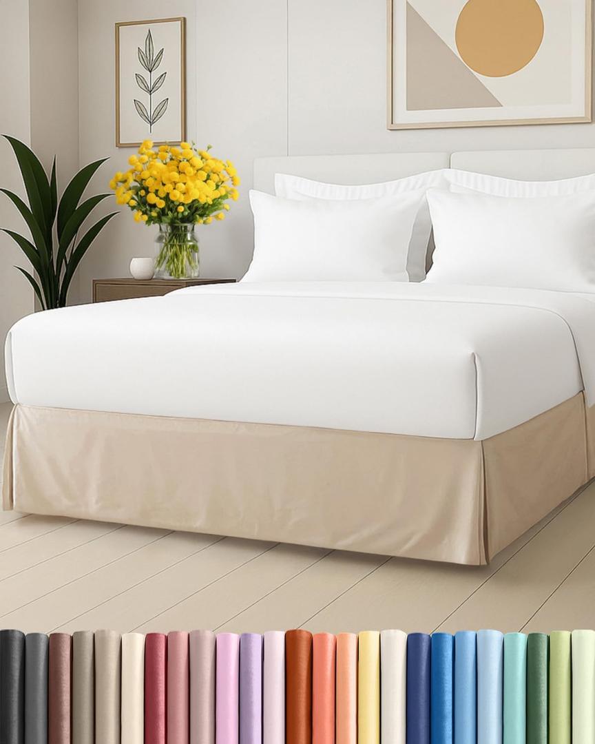 Pleated Bed Skirt Queen Size - 3 Sided Pleated Bed Skirt Queen - Ultra-Soft, Easy Fit with 12 Inch Tailored Drop - Hotel Quality, Wrinkle Free & Fade Resistant - for Women, Men, Kids & Teens - Cream