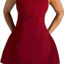 Women Sexy Backless Mini Dress Sleeveless Open Back A Line Formal College Graduation Dress (Medium, Red)