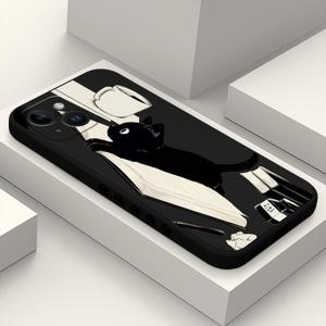 for iPhone 15 Case Anti Scratch Soft Microfiber Lining, Soft Shockproof Slim Fit Floral for iPhone 15 Phone Cover 6.1 inch-Cat Black