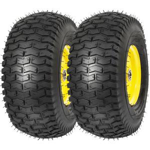 RONPOW 15x6.00-6nhs Lawn Mower Tires and Wheels, Riding Lawn Mower and Tractor Front Pneumatic Tire Replacement Assembly, Compatible with john deere Mower, 3" Offset Hub, 3/4" Bearing, 2Pack Yellow