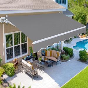 Paramondo 8.2'x6.5' Patio Awning Retractable Fully Assembled, Manual Sunshade Shelter Outdoor Deck Canopy Balcony Awning Cover with Crank Handle - Premium Quality 280G Ployester Aluminum Frame, Grey