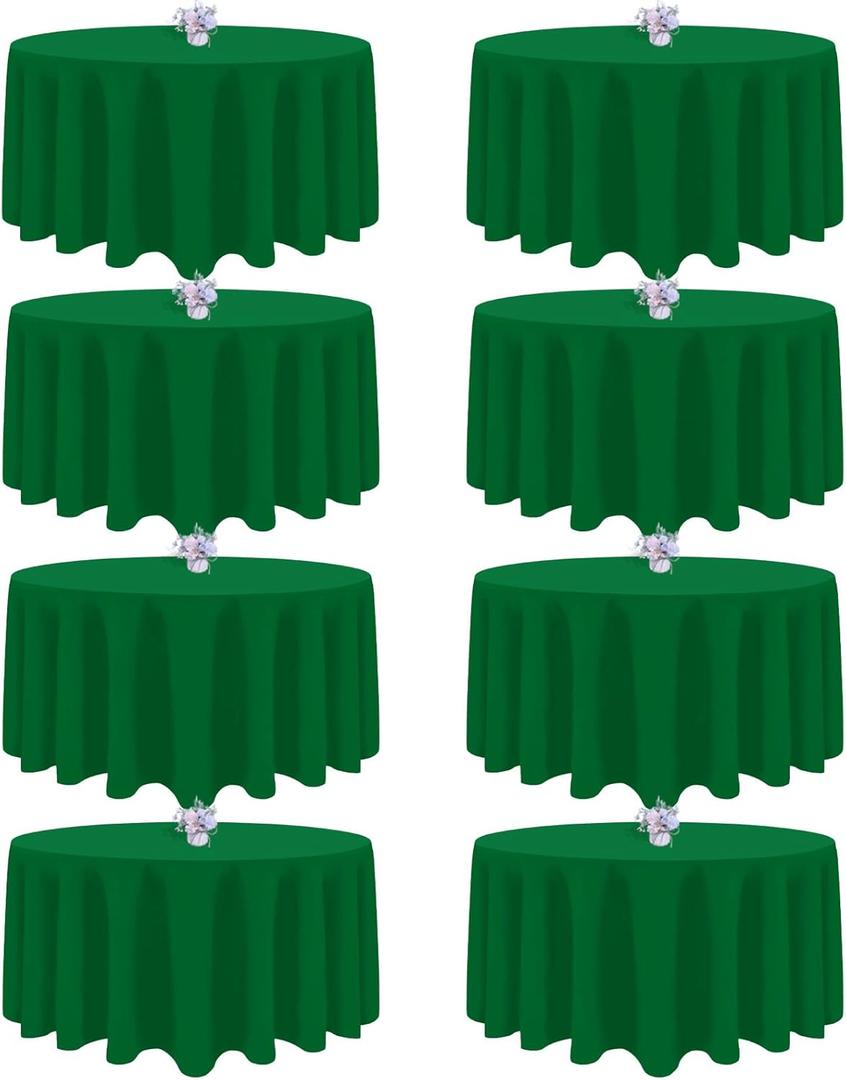 8 Pack Green Round Tablecloth 90 Inch Round Table Cloth, Wrinkle Resistant and Washable Tablecloth Polyester Fabric Table Cloth Round Cover for Dining Wedding Banquet Party