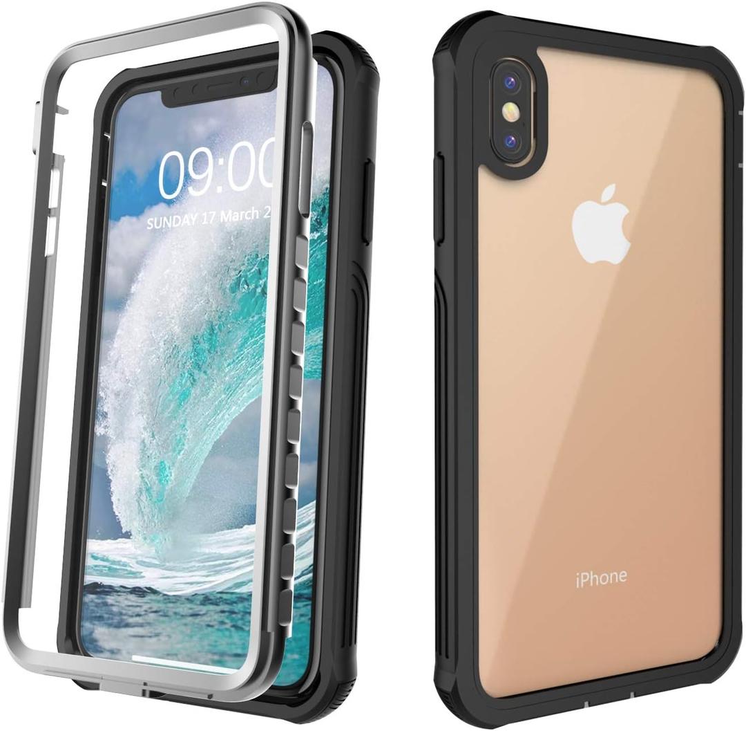 Full Cover Case for iPhone Xs Max,Built in Screen Protector,3 in 1 Dust/Dirty/Shock Proof Bumper Shell Transparent Case (Black)