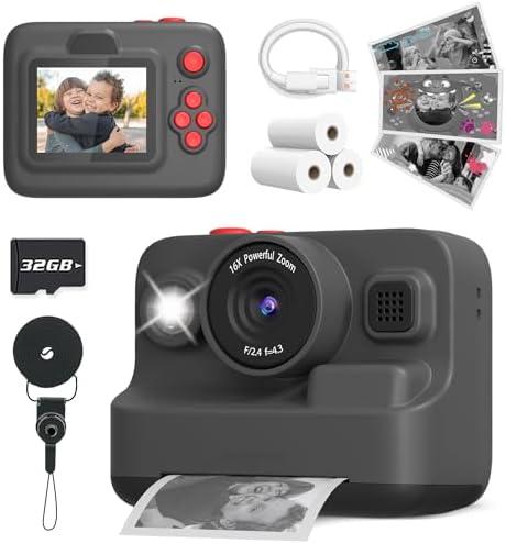 Yehtta Kids Camera Instant Print, Christmas Birthday Gifts for 3-12 Year Old Boys Girls, 2.4in Screen 1080P Kids Digital Camera Toys for Kids Age 3 4 5 6 7 8 9 10 with 3 Rolls Print Paper 32G Card