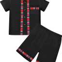 AWIBMK Baby Boys Mexican Outfit Short Sleeve Embroidery Shirt and Shorts Kids Traditional Cinco De Mayo 2 Pieces Clothes (3-4 Years, Black)