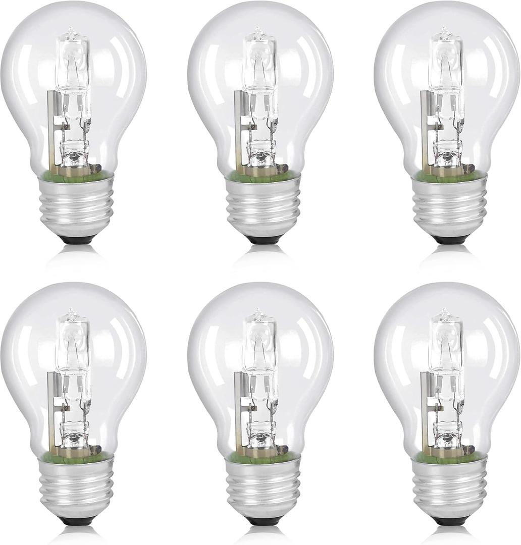 6PCS A19 Halogen Light Bulb, 43 Watt 120V E26 Base, 60W Replacement Non-LED Bulbs for Table Lamps & Home Lighting
