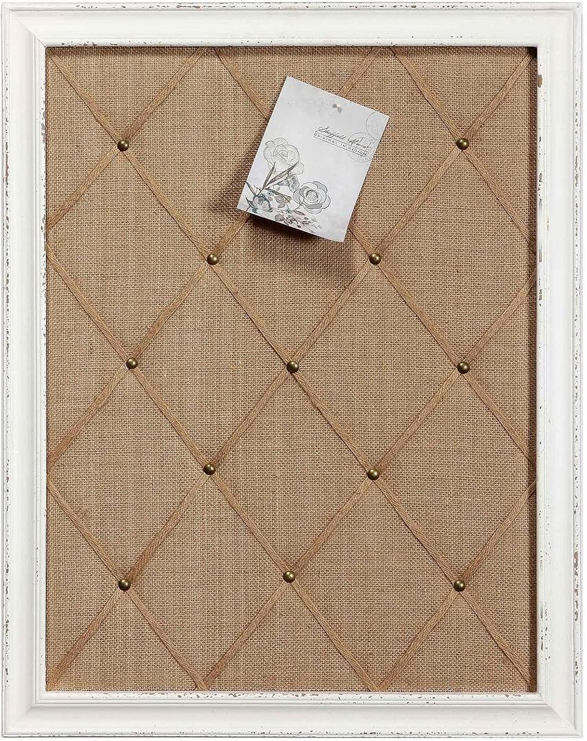 Antique White Linen Fabric Pin Board, 21"27" Message Board Wall Decor, Burlap Bulletin Board Picture Memo Board, Large Cork Boards for Walls with Frame, Vision Board for Farmhouse Home,Office Decor, 20.7"1"26.8"
