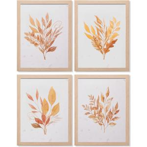 LONGKING Framed Art, Botanical Wall Art Decor, Gold Plant Picture Frame Collage Set for Home, Living Room Decoration, Bathroom (4 Pack, 10x8) (8in x 10in)