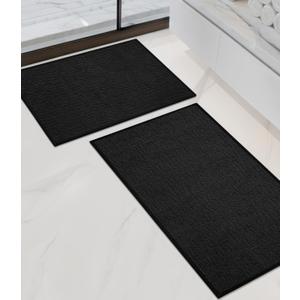 Chakme 2 Piece Bathroom Rug Sets, Ultra Thin Bath Mat, Absorbent, Non Slip, Machine Washable, Black, 17" x 24" / 17" x 30" / 17" x 59"
