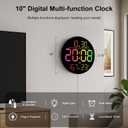 10" RGB Color Large Digital Wall Clock LED Display with Remote Control, Auto Dimmer, DST, Temp, Humidity, Auto on/off - Light, Plug-in Digital Alarm Clocks for Bedrooms, Living Room, Classroom