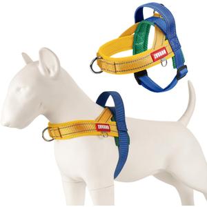 Yellow Step in Dog Harness Medium Sized Dog, Freedom No-Pull Escape Proof Front Clip Dog Harness  Adjustable Reflective Padded Vest with Vertical Handle for Traffic Control, Yellow/Blue, L