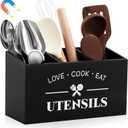 Colingmill Wood Magnetic Utensil Holder Large Kitchen Silverware Holder with 3 Compartments for Fridge Counter Wooden Kitchen Countertop Organizer for Cooking Tools and Cutlery, Farmhouse Style (Black)