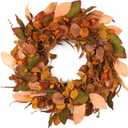 Autumn Wreath with Small Pumpkin, Berry & Leaves - 22 inch, Indoor/Outdoor Farmhouse Decoration (Fall)