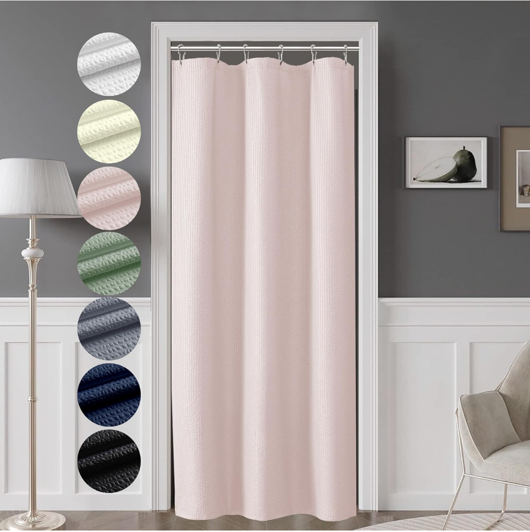 OVZME Berry Stall Fabric Shower Curtain 36 x 72 Inch - Soft & Waffle Small Pink Shower Curtain for Bathroom with Texture for Narrow Stall Size, Machine Washable Water Resistance, Hotel Style, Pink