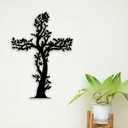 Cross Tree Leaf Metal Wall Decor - Christian Room Decor Wall Art Home Decor for Living Room, Bedroom, Dining Room, Office, Courtyard, Garden (Black)
