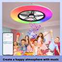 BAYSQUIRREL Alexa WiFi Low Profile Ceiling Fan with Light Flush Mount Enclosed Ceiling Fan LED Dimmable Bladeless Ceiling Fans with Google Assistant/App Control,6 Speed Dimmable LED-RGB Lights 22inch,Black+Alexa+RGB+Speaker
