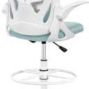 Primy Drafting Chair Tall Office Chair with Flip-up Armrests Executive Ergonomic Computer Standing Desk Chair with Lumbar Support and Adjustable Footrest RingLight Blue