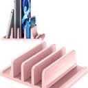 Vaydeer 3-Slot Vertical Laptop Stand Made of Premium ABS Plastics 5 in 1 Design Space-Saving Adjustable Desk Organizer for All MacBook/Chromebook/Surface (Pink)