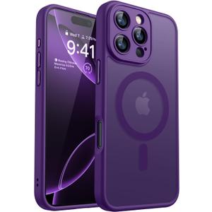 CANSHN Magnetic Compatible with iPhone 16 Pro Case, Upgraded [Full Camera Protection] [Compatible with Magsafe] [Translucent Matte] Shockproof Protective Phone Case Cover 6.3 Inch - Deep Purple